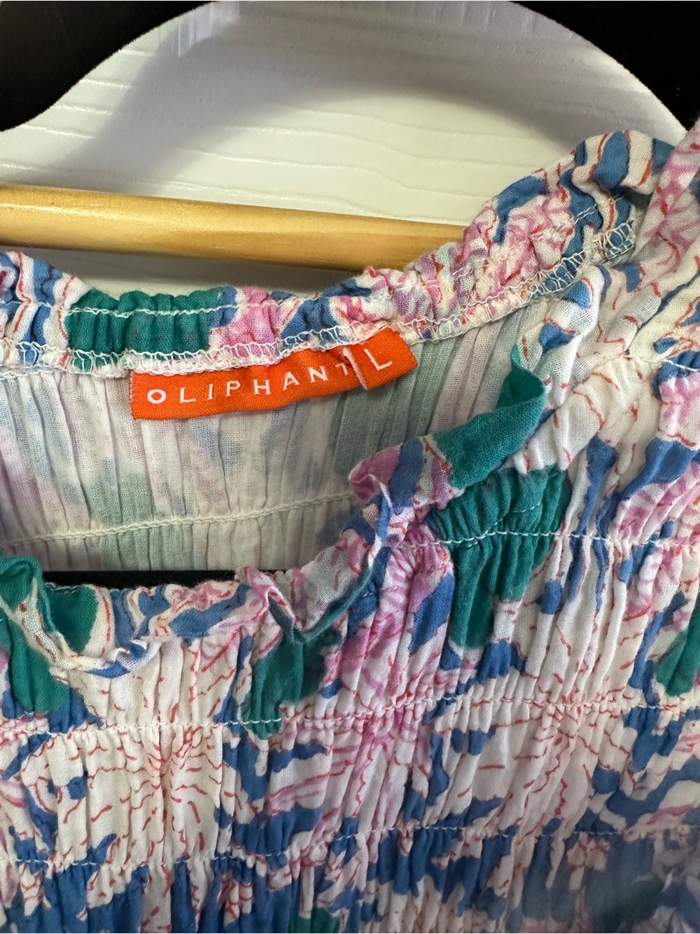 Oliphant Blue Pink Floral Smocked Maxi Dress - Picture 6 of 7